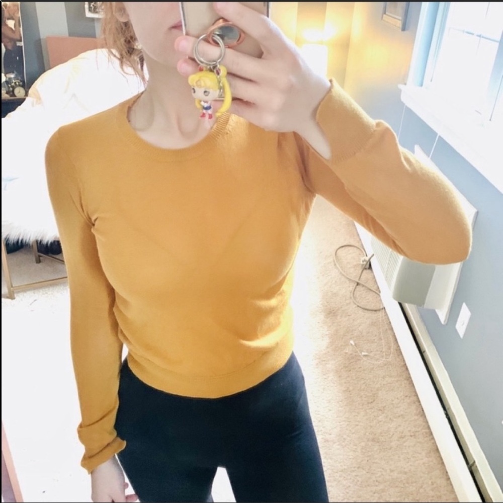 Zara mustard yellow knit cropped sweater